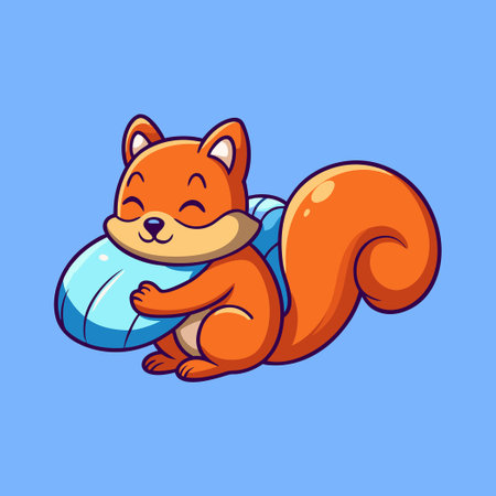 Adorable Sleeping Squirrel Snuggling with a Plush Pillowのイラスト素材
