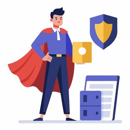 Man Using Hero CA System for Document Archiving and Storageのイラスト素材