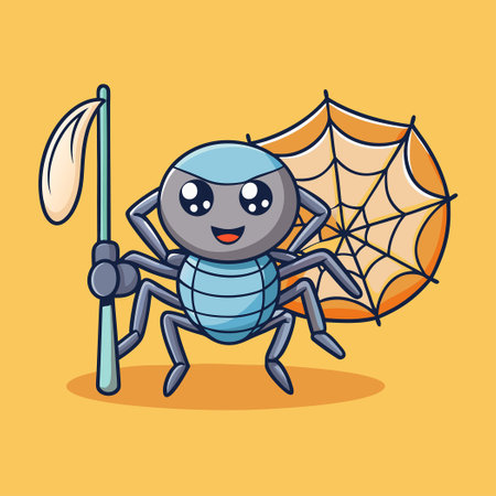 Adorable Cartoon Spider Weaving a Delicate Webのイラスト素材