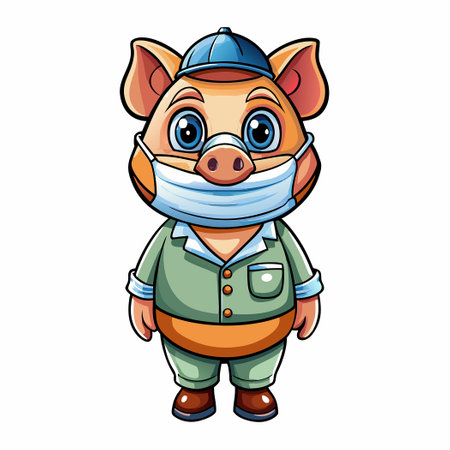 Adorable Pig in Face Mask: A Cartoon Icon with Animationのイラスト素材