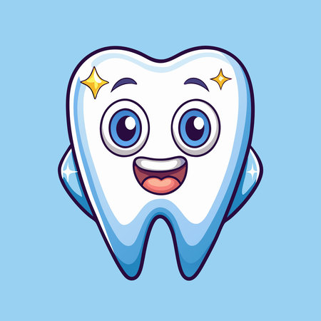 Adorable Cartoon Tooth Vector Illustration with Gleaming Surface and Charming Featuresのイラスト素材