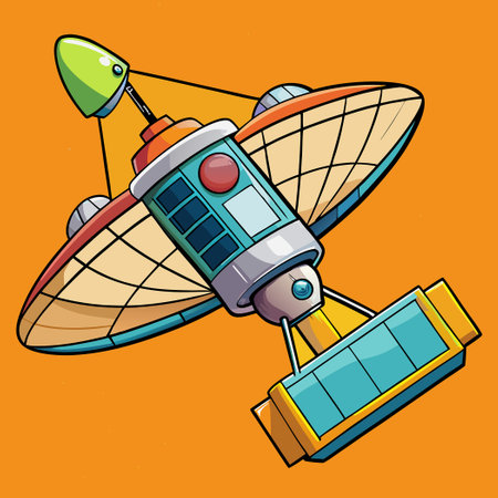 Satellite with Antenna Soaring Through Space Vector Artのイラスト素材
