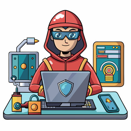 Hacker Activities Vector Illustration: Digital Security Breach in Progressのイラスト素材