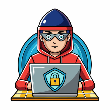 Hacker Using Laptop for Cybercrime and Digital Attackのイラスト素材