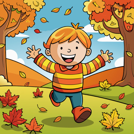 Joyous Kids Delighting in the Enchanting Autumn Foliageのイラスト素材
