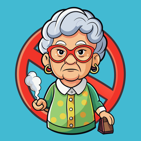 Elderly Woman Prohibiting Smoking: An Illustrated Icon for Health and Safetyのイラスト素材