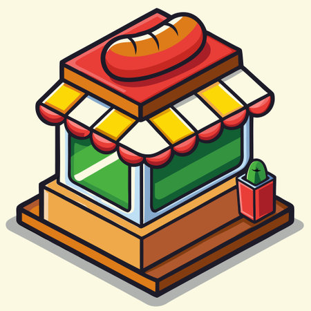 Isometric Cartoon Vector Icon of a Hotdog Shop Buildingのイラスト素材