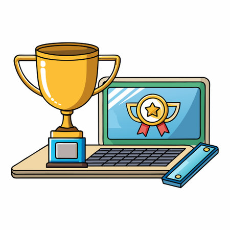 laptop with trophy cup and smartphone vector illustration graphic design vector illustration graphic designのイラスト素材