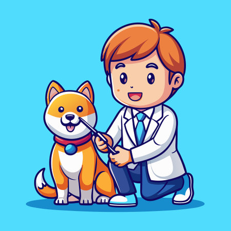 Adorable Veterinarian Administering Injection to Cute Shiba Inu Dogのイラスト素材