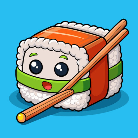 Animated Sushi with Chopsticks Vector Graphic Illustrationのイラスト素材