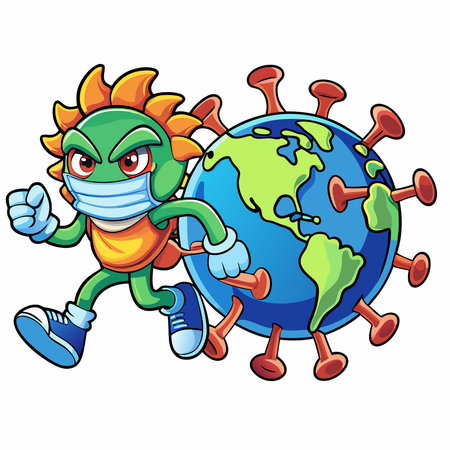 Save the World from the Invisible Threat: Corona Virus Icon Illustration with Mapのイラスト素材