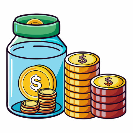 Financial Planning Essentials: Saving Money with Jars and Coinsのイラスト素材