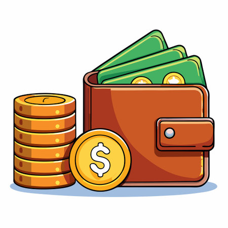 Saving Money Icon with Wallet and Stack of Coins for Financial Planningのイラスト素材