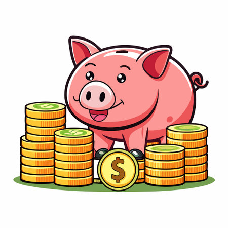 Smart Saving: Piggy Bank and Coin Stackup for Financial Securityのイラスト素材