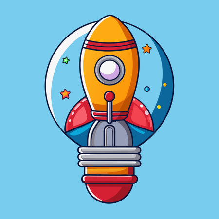 Rocket in Space Light Bulb Cartoon Vector Icon Illustration Ideaのイラスト素材