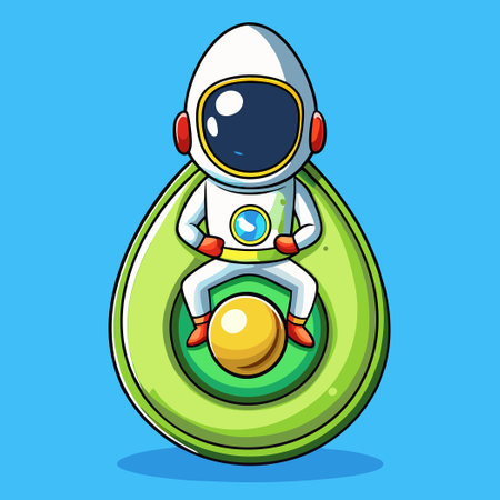 Adorable Astronaut Taking a Break on an Avocado-Shaped Planet in Spaceのイラスト素材