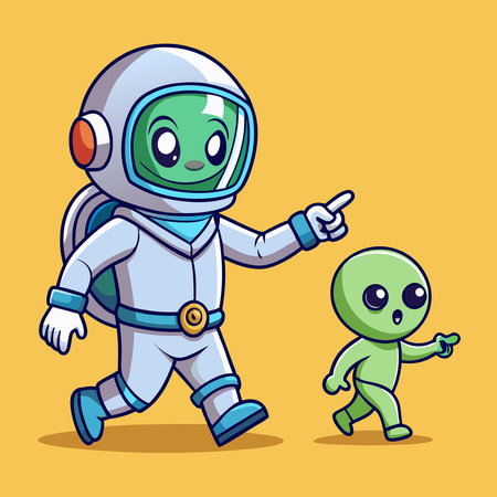Baby Astronaut's Curious Adventure with Alien Friend in Outer Space