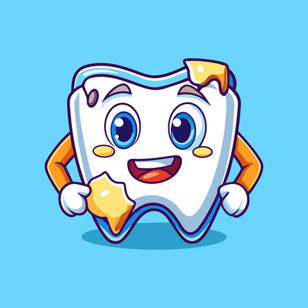 Adorable Cartoon Illustration of a Broken Tooth with a Cute Expressionのイラスト素材