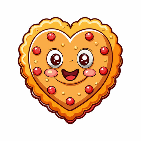 Adorable Biscuit Heart Cartoon Icon for Valentine's Day or Baking Enthusiastsのイラスト素材