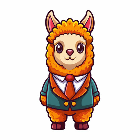 Adorable Business Llama Icon Illustration of an Alpaca in Motionのイラスト素材
