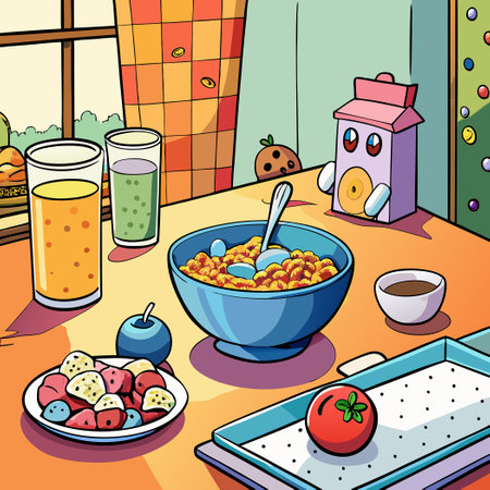 Delicious and Nutritious Breakfast Time Cereals in a Bowl for a Healthy Start to the Dayのイラスト素材