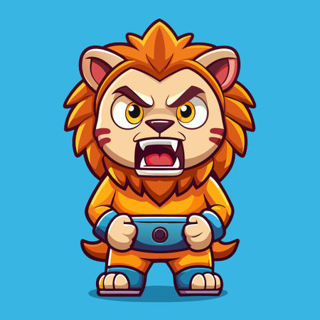 Cute Cartoon Vector Icon Illustration of an Angry Lion Gamingのイラスト素材