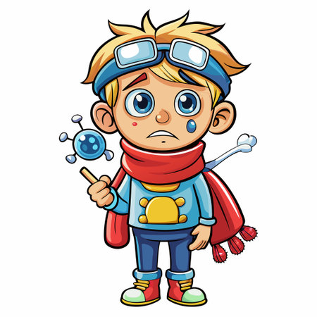 Cartoon boy wearing superhero costume. Vector illustration isolated on white background.のイラスト素材