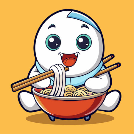Amusing Ghost Relishing Ramen Noodle Feast with Chopsticksのイラスト素材