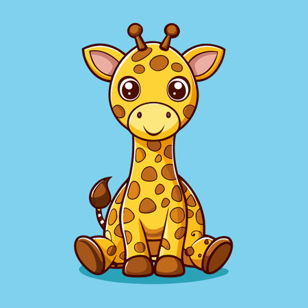 Cartoon Vector Icon Illustration of a Cute Sitting Giraffeのイラスト素材
