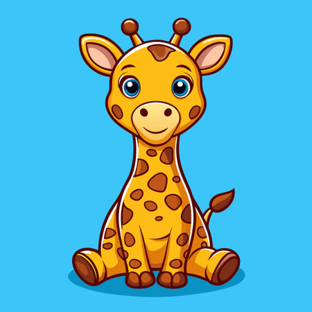 Cartoon illustration of a cute giraffe sitting down with a friendly expressionのイラスト素材