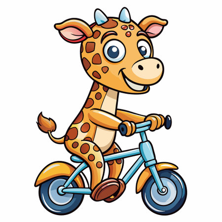 Charming Giraffe Adorably Biking in a Delightful Illustrationのイラスト素材