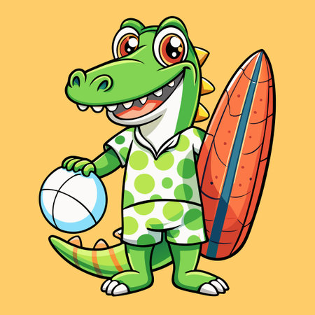 Summer Fun with a Cute Crocodile and Friendsのイラスト素材