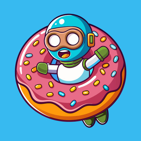 Adorable Diver in Donut-Shaped Pool Float Cartoon Vector Illustrationのイラスト素材