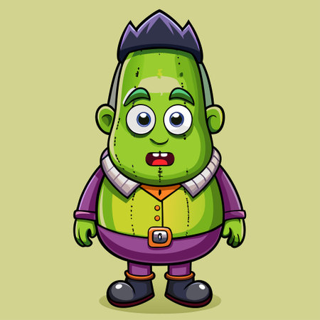 Adorable Eggplant Frankenstein Cartoon Character Vector Illustrationのイラスト素材