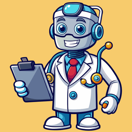 Adorable Robot Doctor with Clipboard and Stethoscope: A Healthcare Companionのイラスト素材