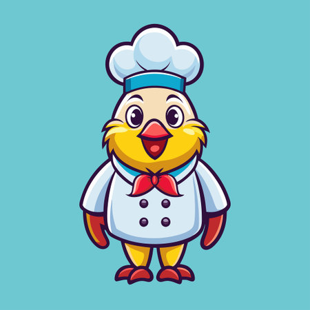 Cute Cartoon Chicken Chef Cooking with Utensils Icon Vector Illustrationのイラスト素材