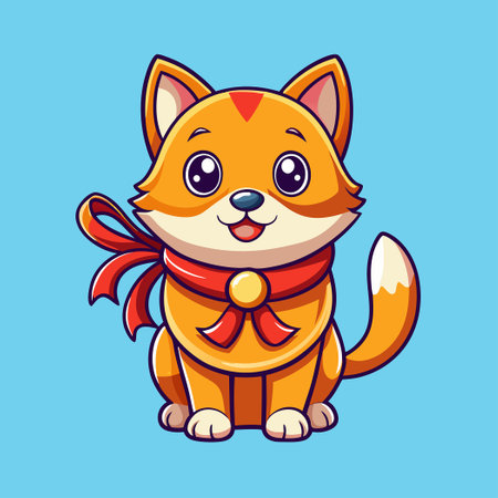 Adorable Cartoon Cat Adorned with a Ribbons: Vector Illustrationのイラスト素材