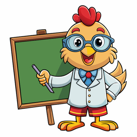 Cartoon Vector Illustration of a Cute Chicken Teacher with a Blackboardのイラスト素材