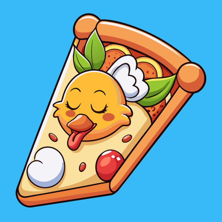 Snoozing Chick Nestled in a Cozy Pizza Slice Cartoon Vectorのイラスト素材