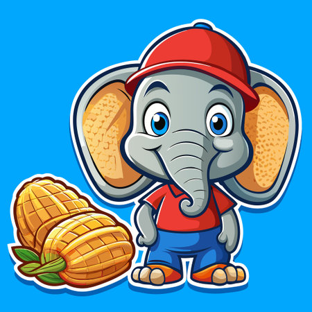 Adorable Illustration of a Cute Elephant Enjoying a Peanut Snackのイラスト素材