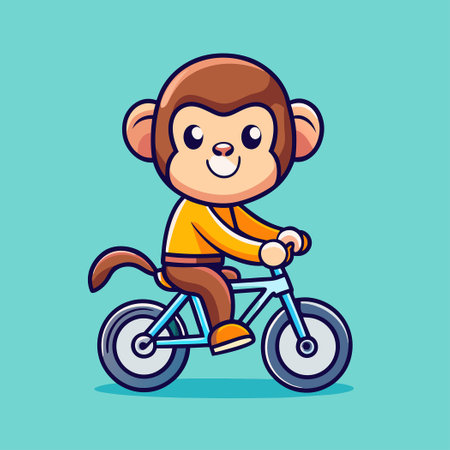 Adorable Monkey Cartoon Vector Icon Riding a Bicycleのイラスト素材