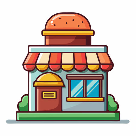 Cartoon Vector Illustrat of a Brightly Colored Burger Shop Buildingのイラスト素材