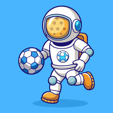 Adorable Astronaut Kicking Lunar Ball in Space Adventureのイラスト素材