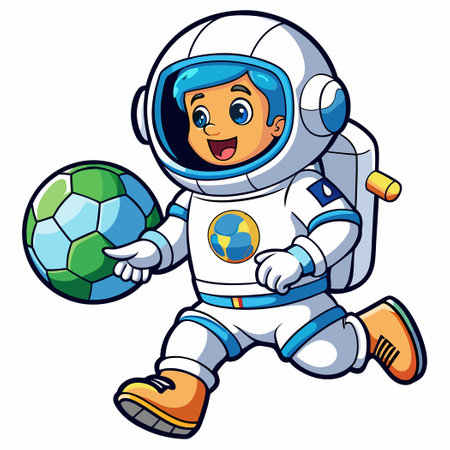Playful Astronaut Embarks on an Intergalactic Soccer Match with Earthのイラスト素材