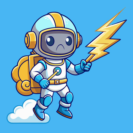 Adorable Astronaut Embracing Thunderous Lightning on a Cloudのイラスト素材