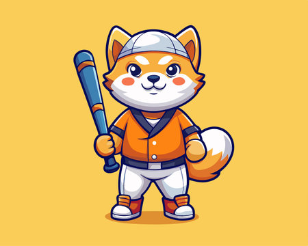 Adorable Shiba Inu Puppy Dressed as a Baseball Player with a Batのイラスト素材