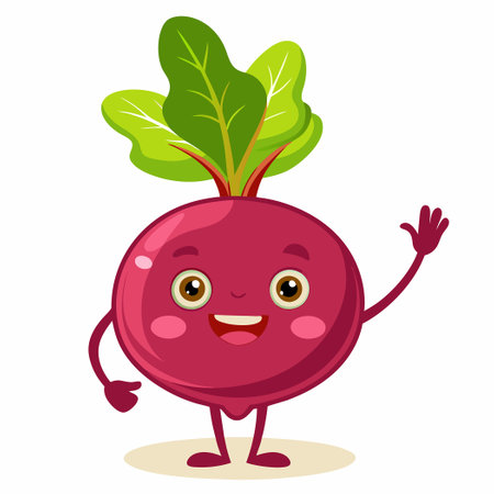 Cute and Waving Beetroot Cartoon Vector Illustration Iconのイラスト素材