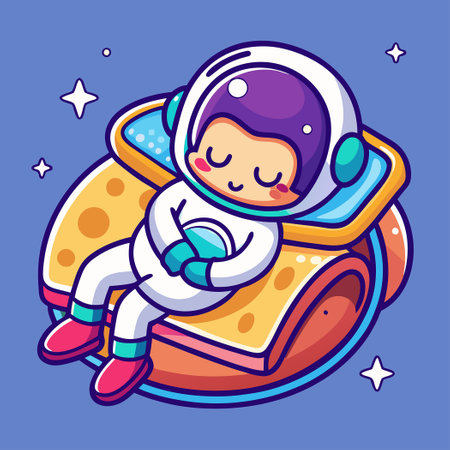 Snoozing Spacefarer Rests on Bready Starlit Nightのイラスト素材