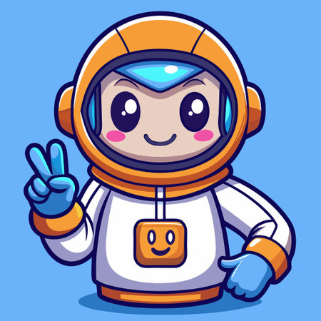 Adorable Astronaut in Hoodie Gesturing Peace with Cartのイラスト素材
