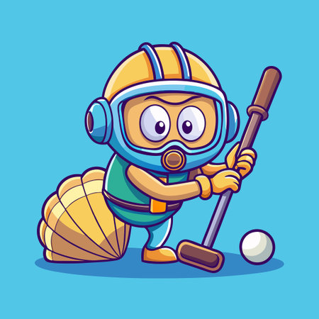 Cute Diver Enjoying Golf with a Shimmering Pearl Shell Ball Cartのイラスト素材